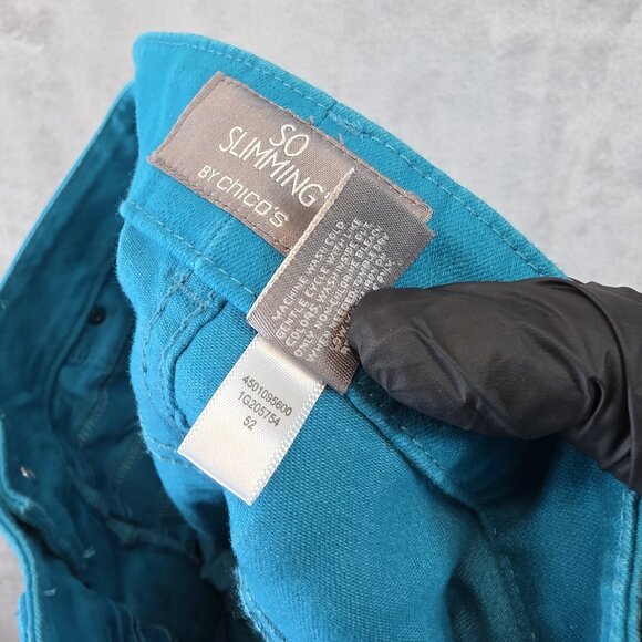 Chicos So Slimming Jeans Womens 6 Blue Stretch Straight Leg Ankle Zipper Pants - Picture 11 of 11